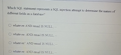 Which SQL statement represents a SQL injection