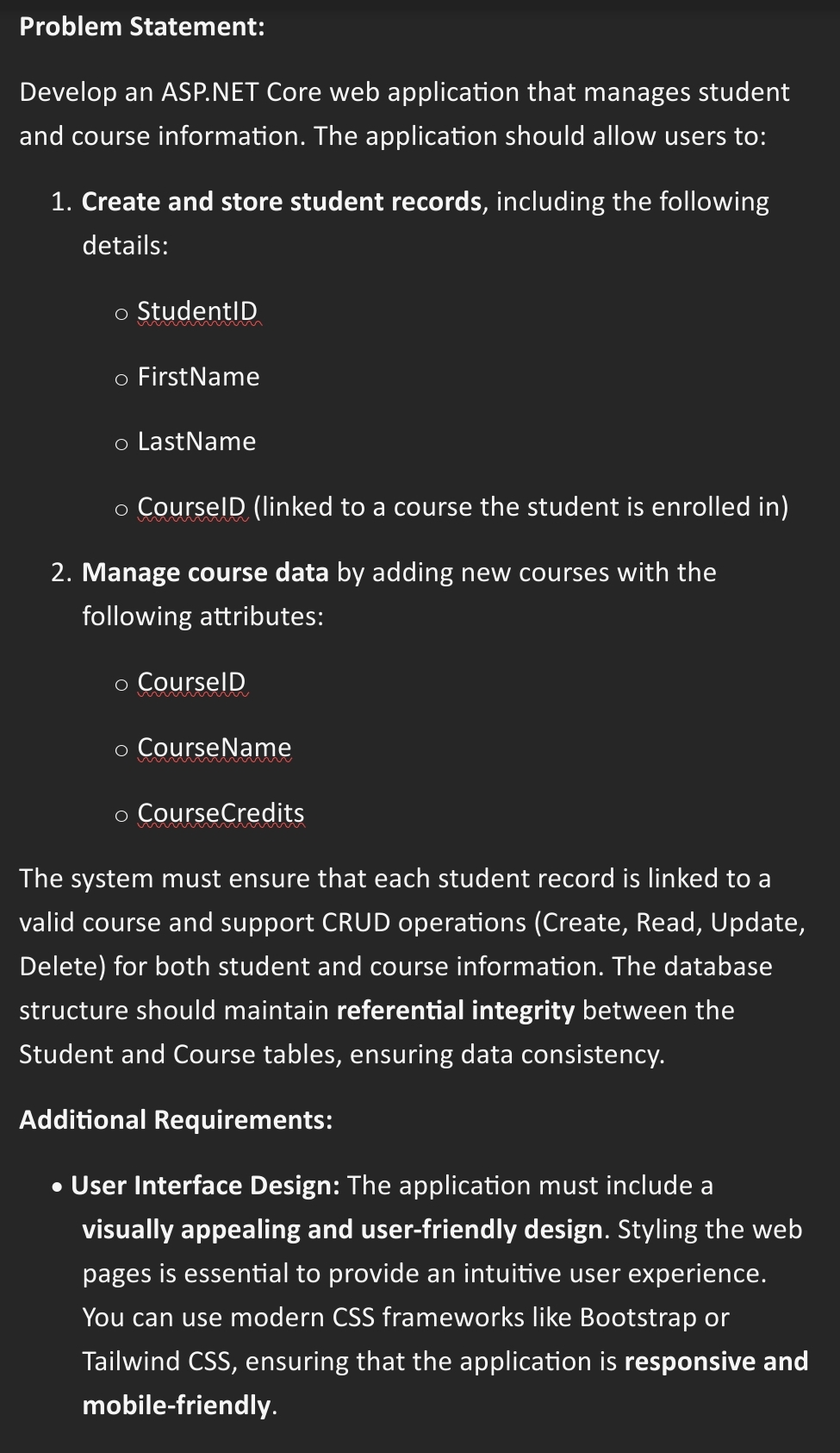 please help Problem Statement: Develop an ASP.NET