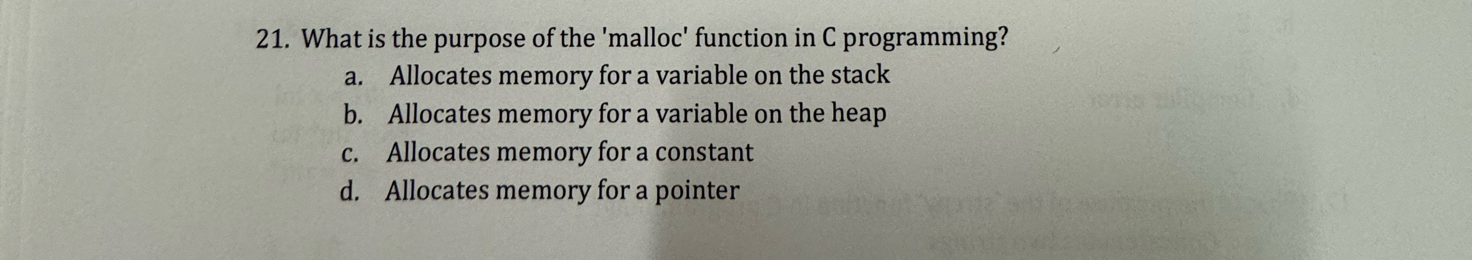 What is the purpose of the 'malloc' function in C