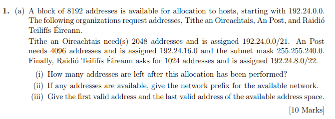 ( a ) A block of 8 1 9 2 addresses is available
