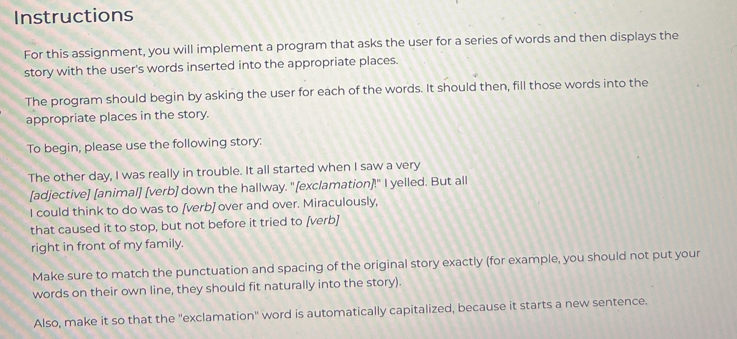 Instructions For this assignment, you will