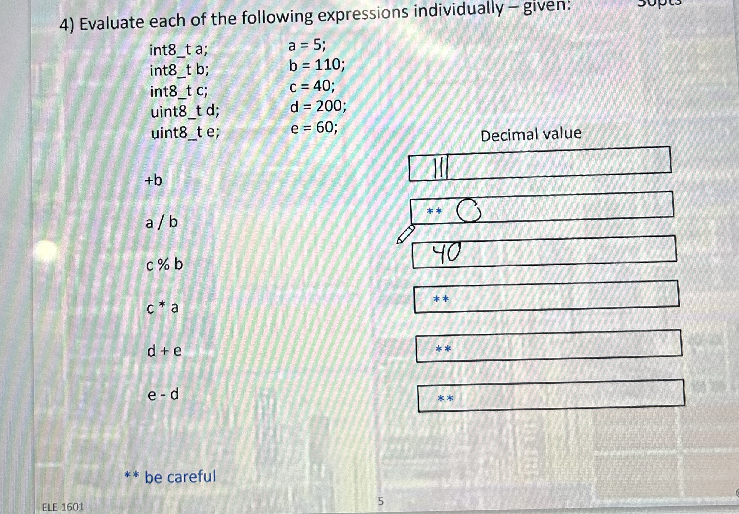 Evaluate each of the following expressions