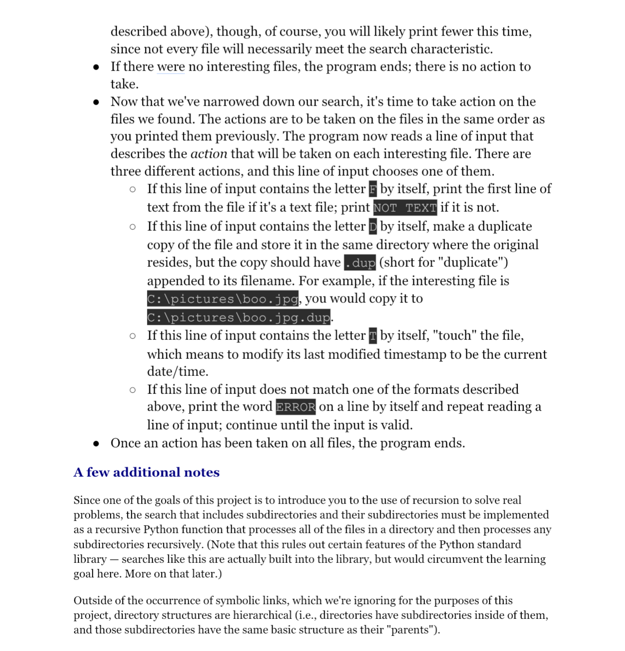 The program you'll be writing for this project is