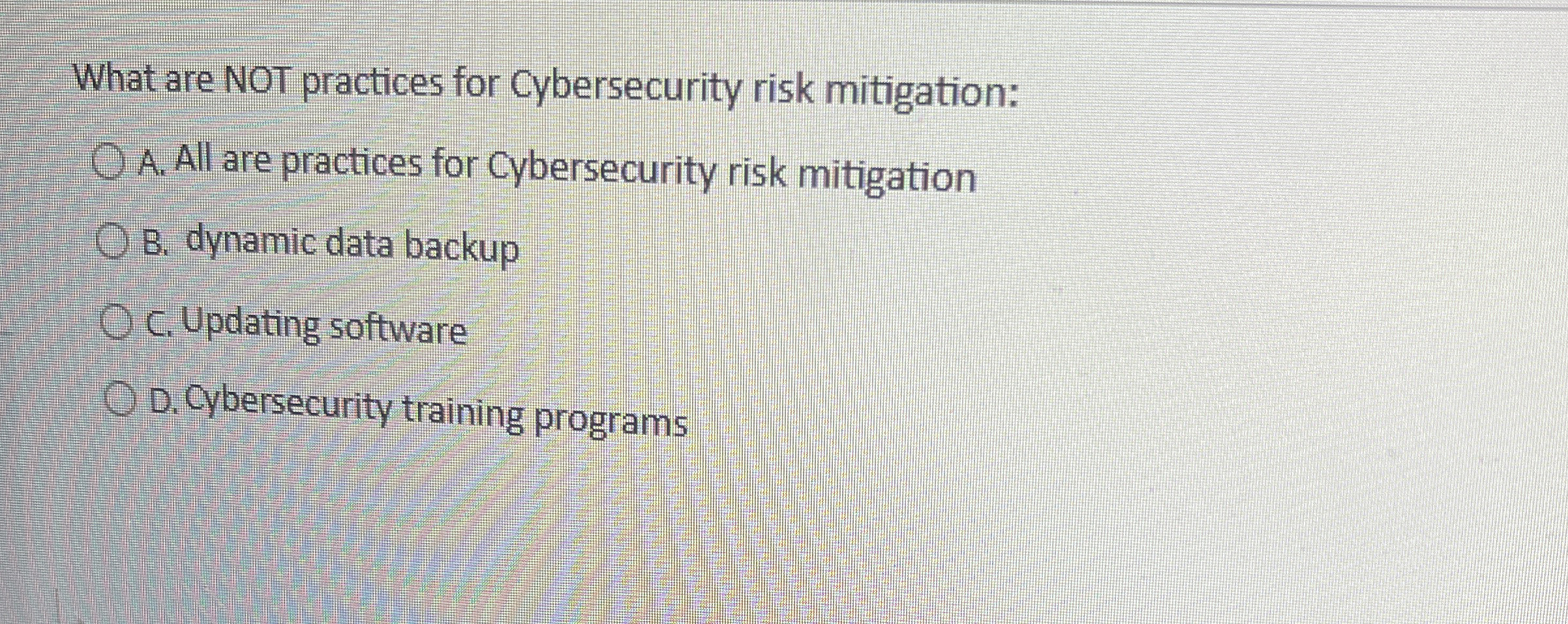What are NOT practices for Cybersecurity risk