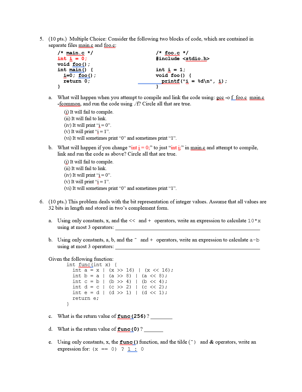 1 . Multiple Choice: Consider the following two