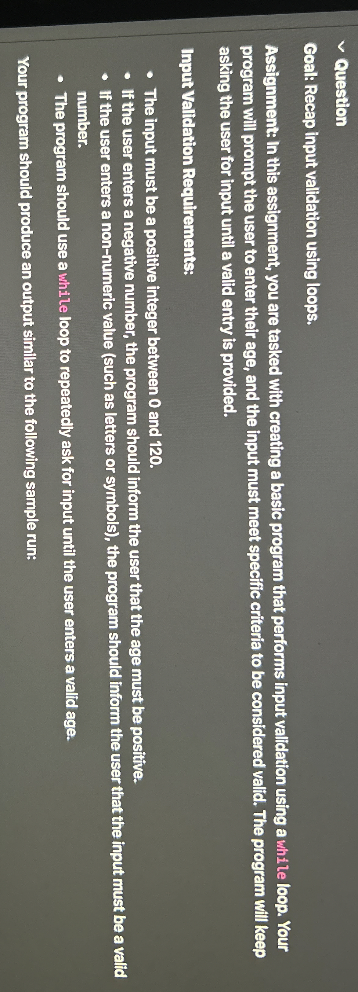 Question Coal: Recap input validation using