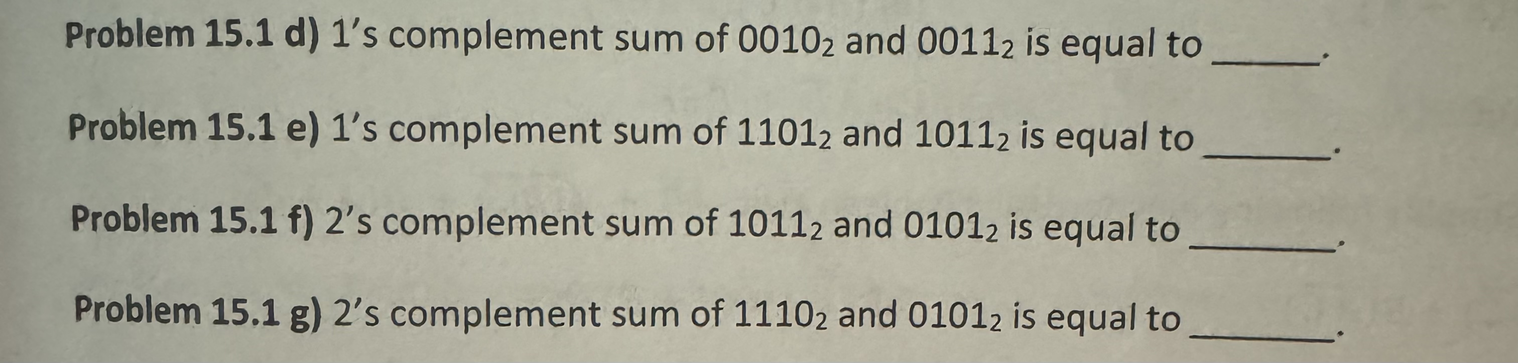 Steps for Problem 1 5 . 1 d ) 1 ' ' s complement