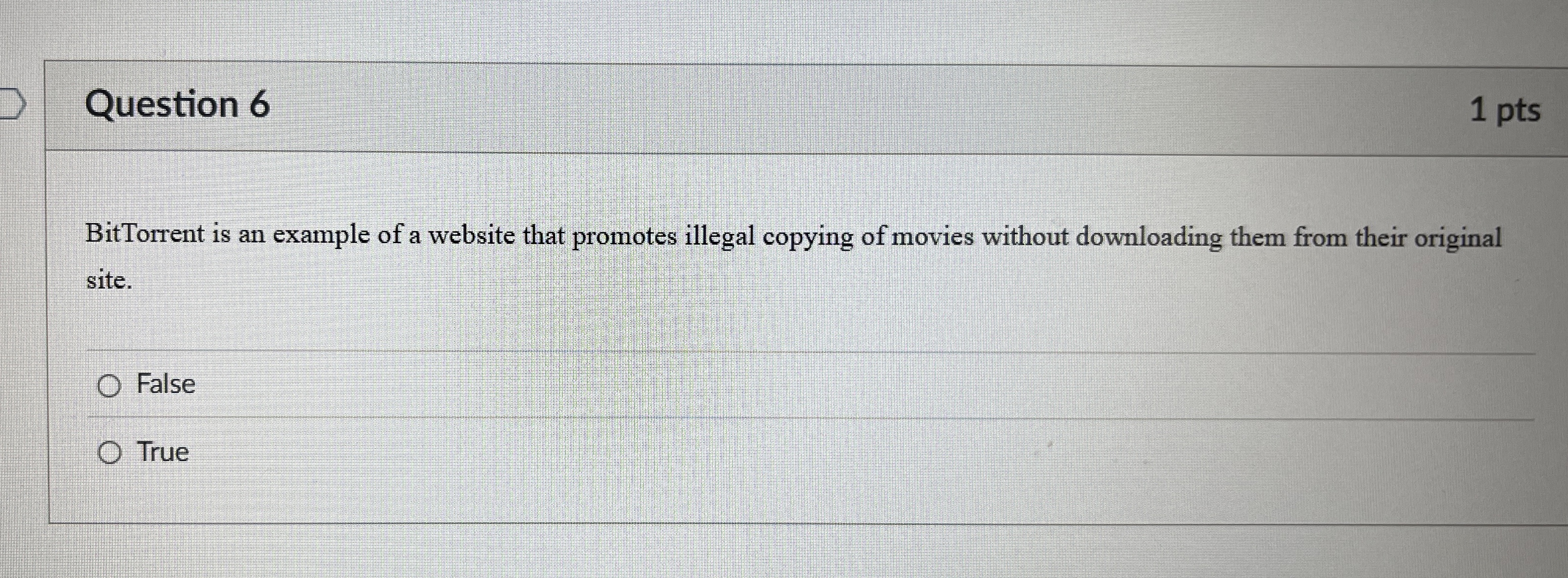 Question 6 BitTorrent is an example of a website