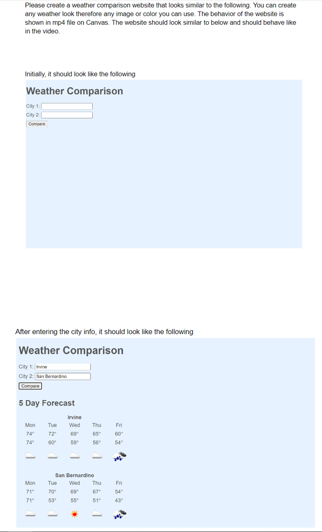 Please create a weather comparison website that