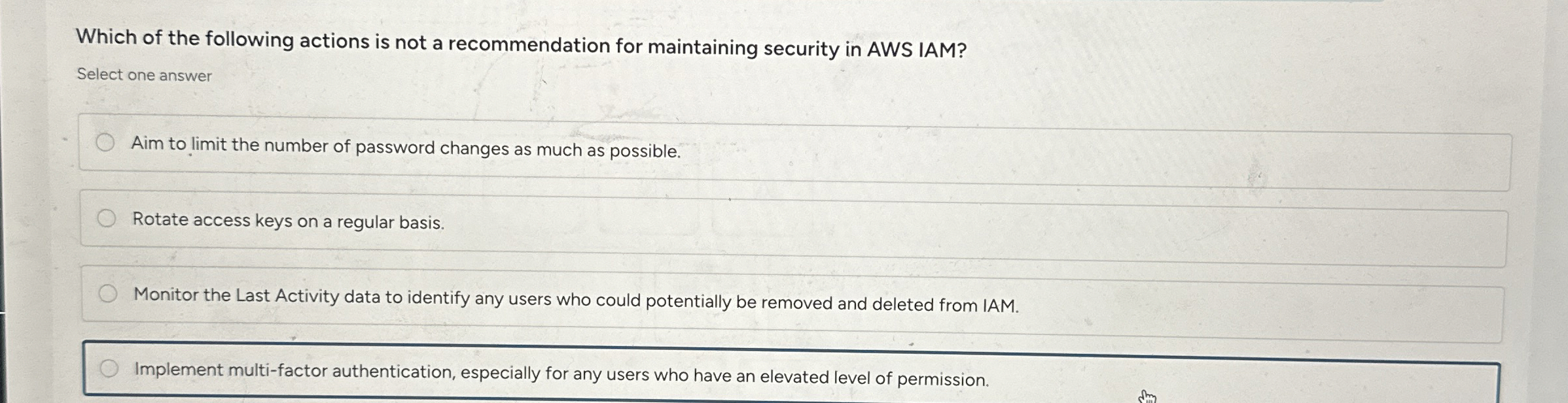 Which of the following actions is not a