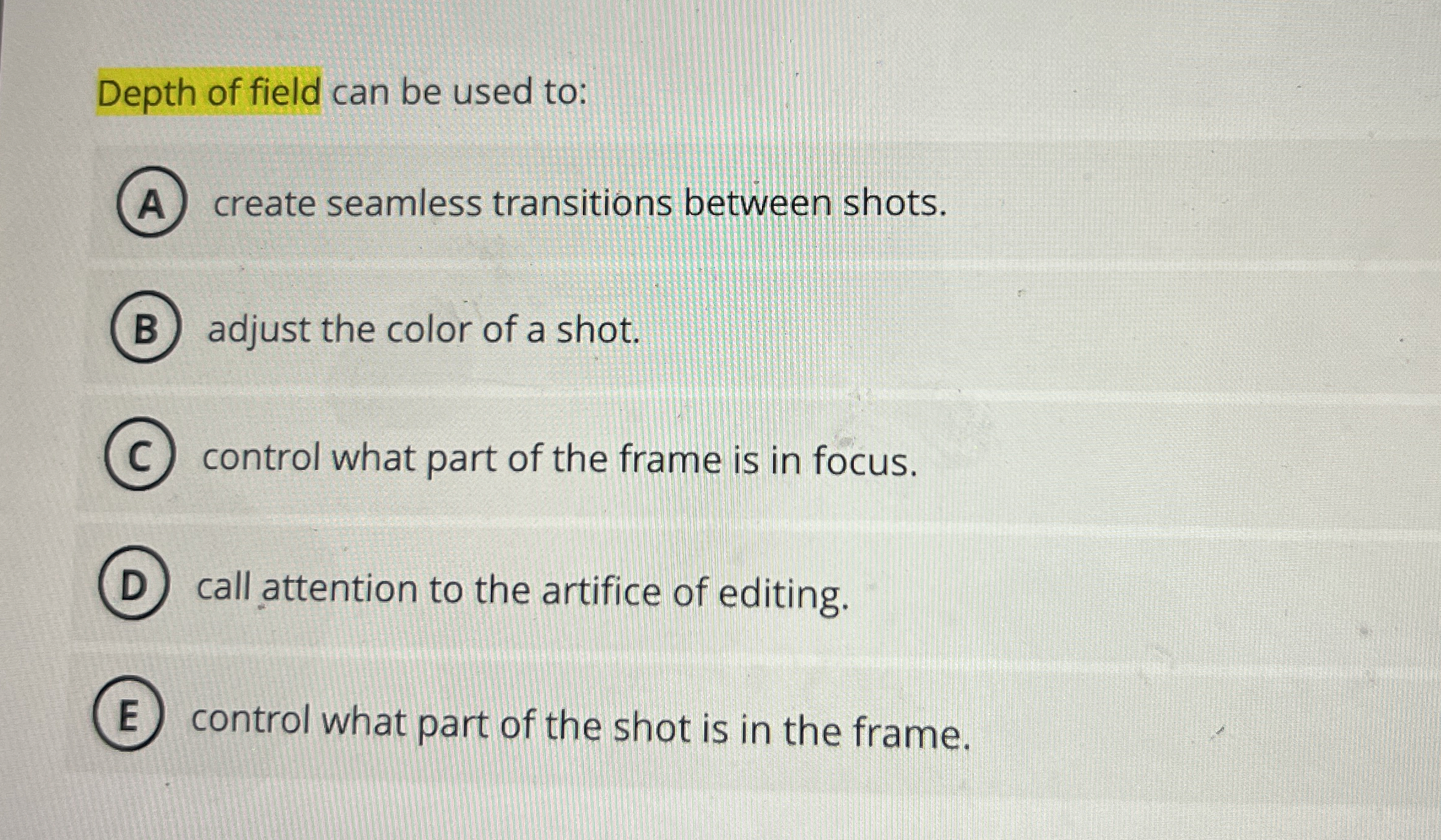 Depth of field can be used to: create seamless