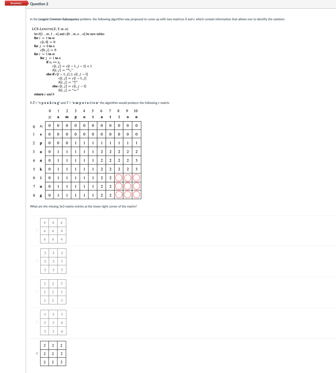 Question 2 In the Longest - Common - Subsequence