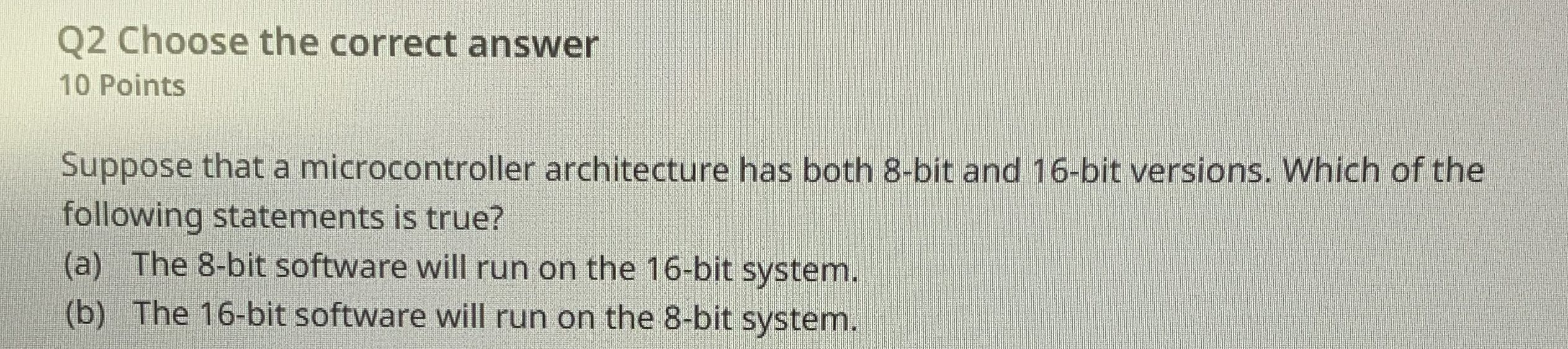 Q 2 Choose the correct answer 1 0 Points Suppose