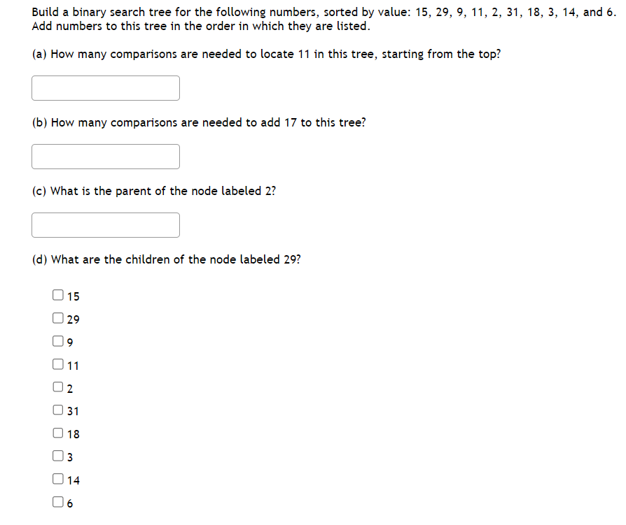 Build a binary search tree for the following