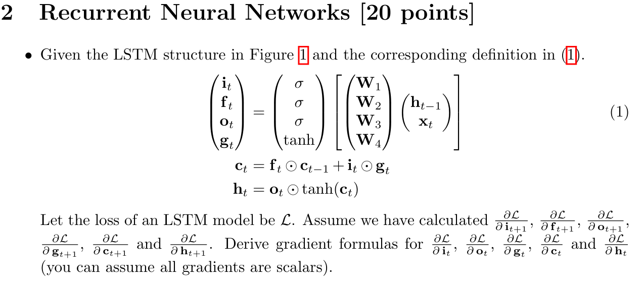 2 Recurrent Neural Networks [ 2 0 points ] Given