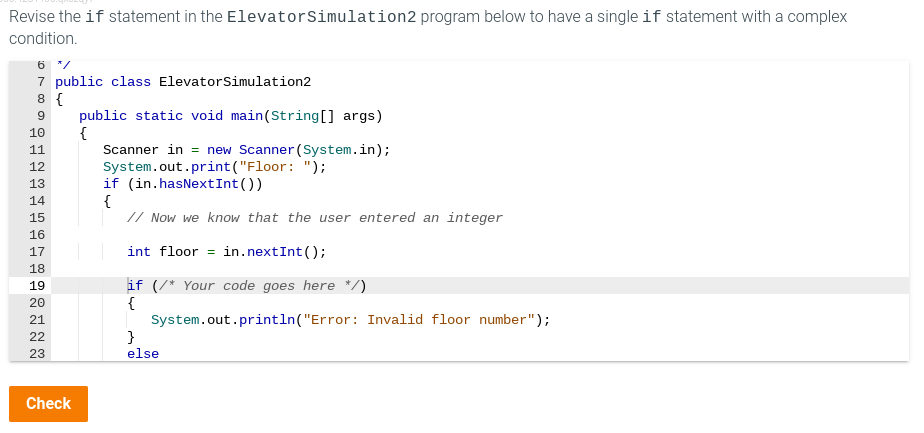 Revise the if statement in the ElevatorSimulation