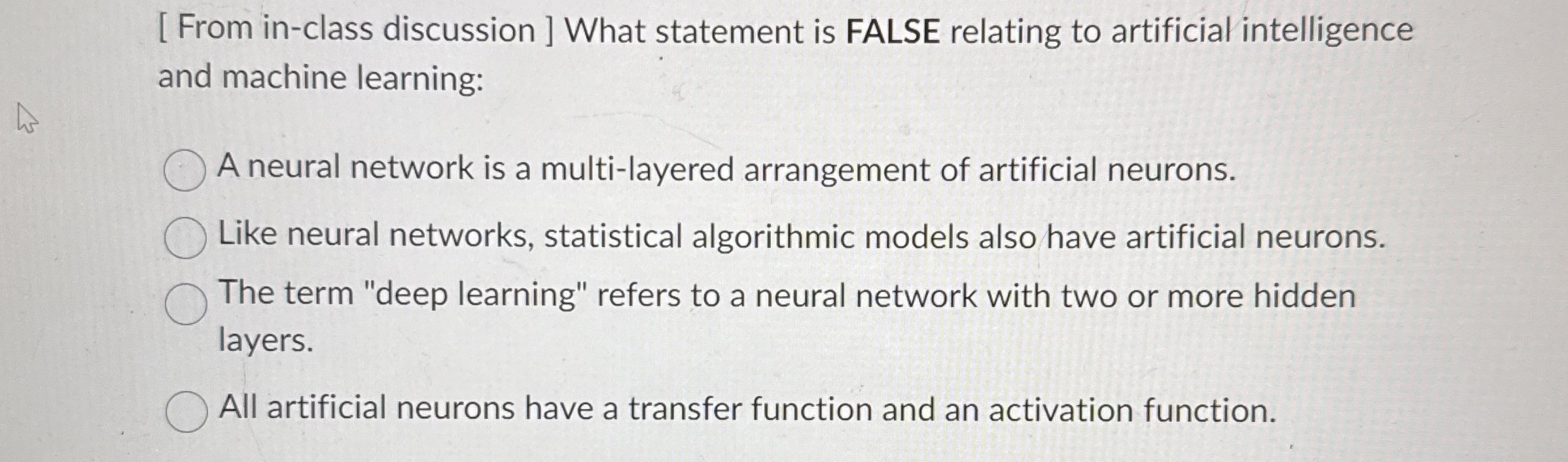 [ From in - class discussion ] What statement is