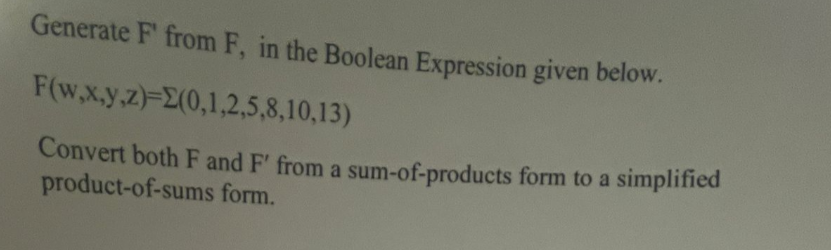Generate F ' from F , in the Boolean Expression