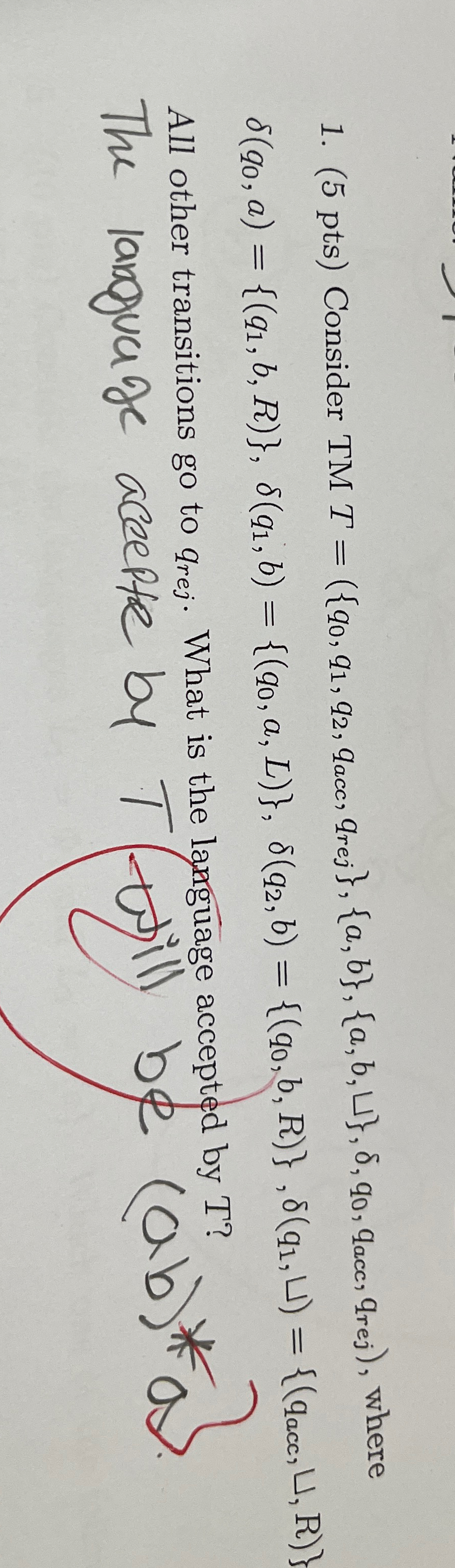 ( 5 pts ) Consider T M T = ( { q 0 , q 1 , q 2 ,