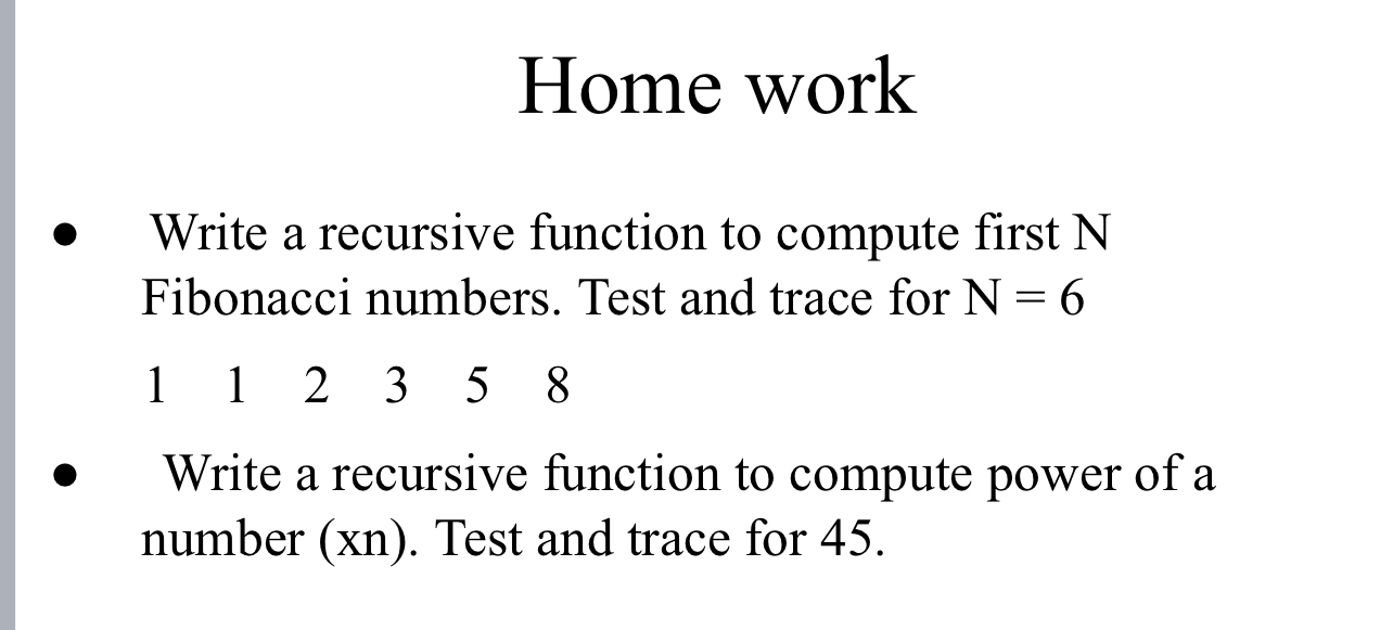 Write a recursive function to compute first N