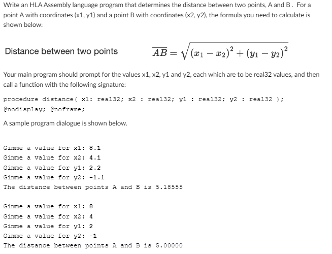Distance between two points ? b a r ( A B ) = ( x