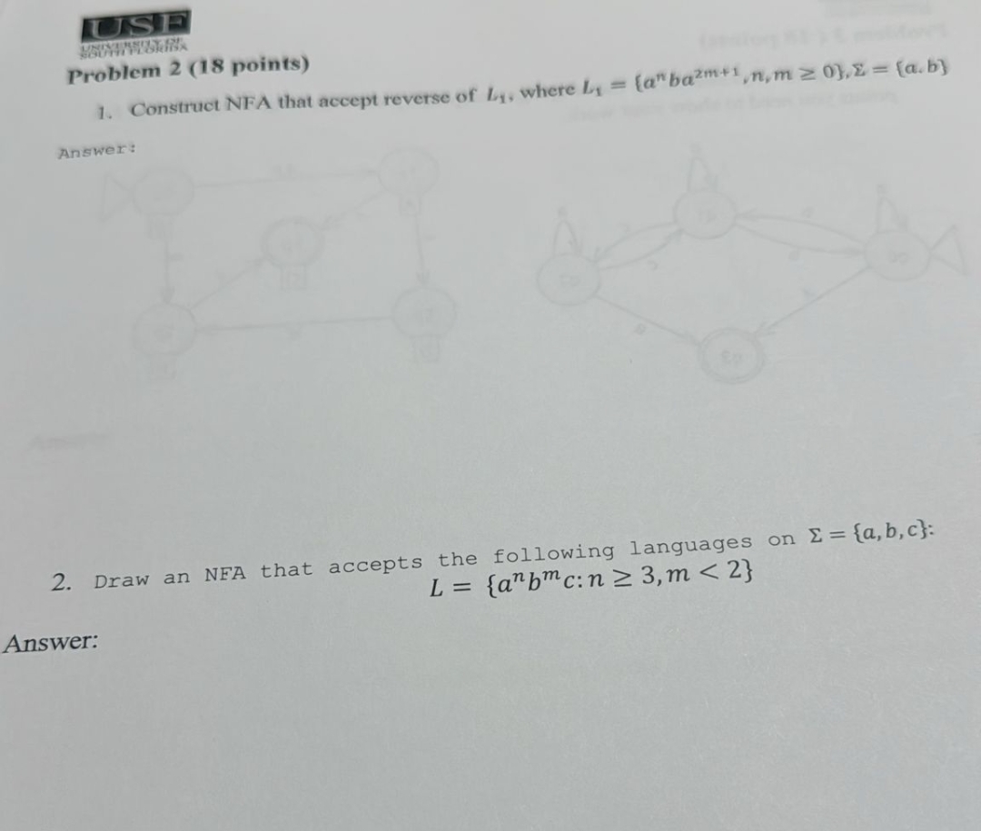 Problem 2 ( 1 8 points ) Construct NFA that