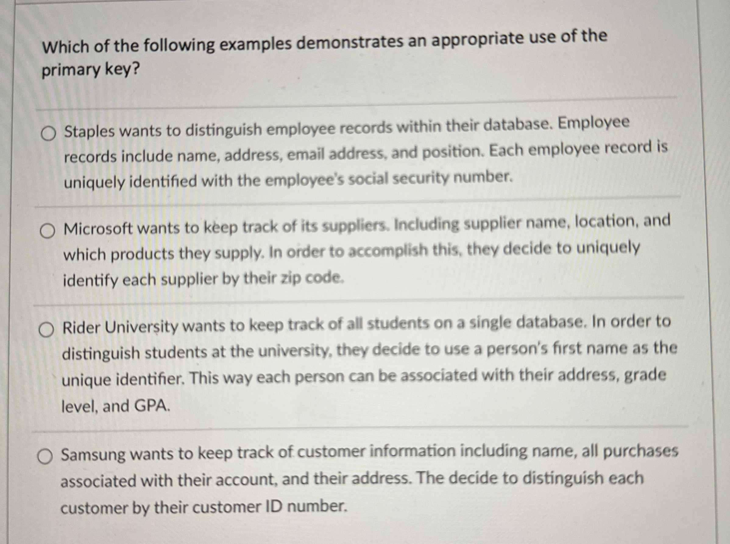 Which of the following examples demonstrates an