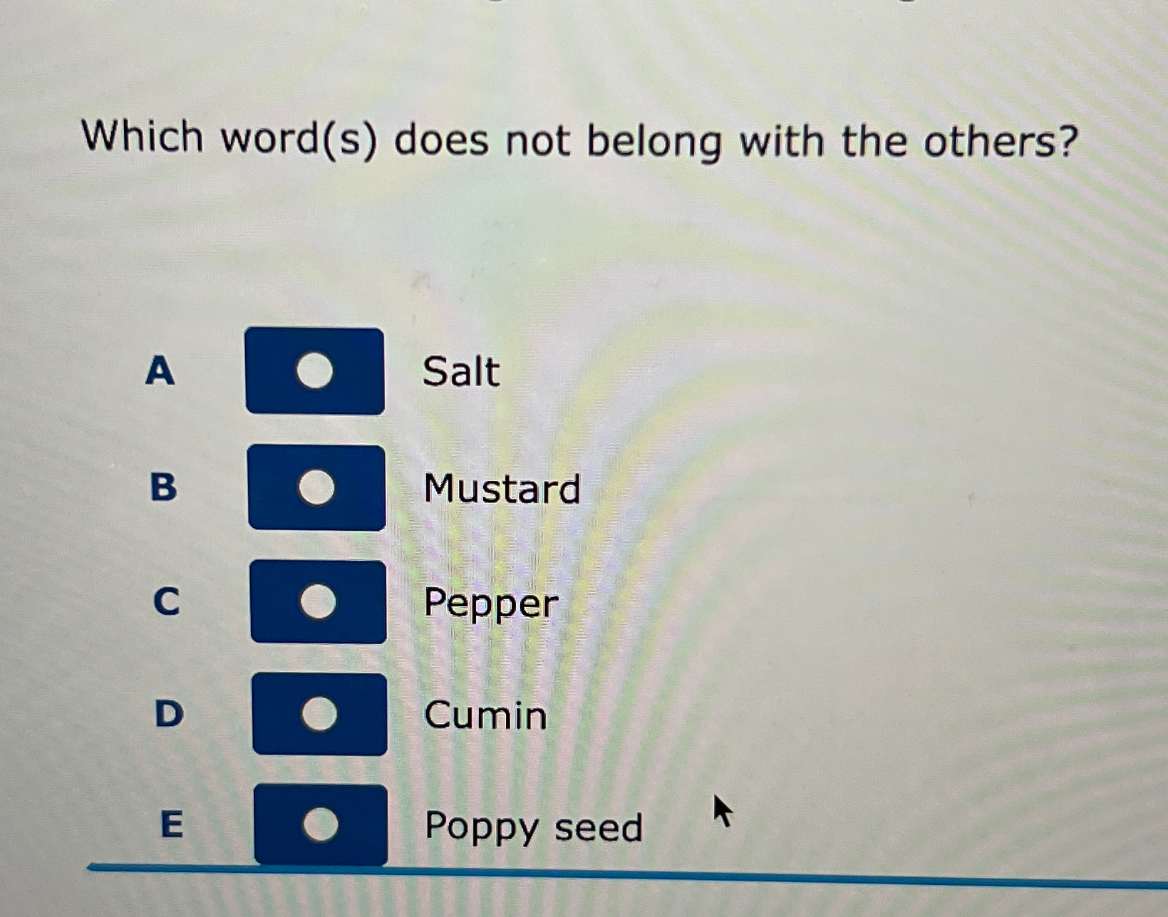 Which word ( s ) does not belong with the others?