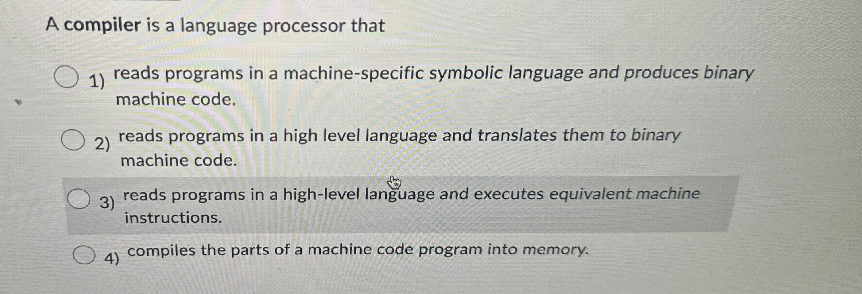 A compiler is a language processor that reads