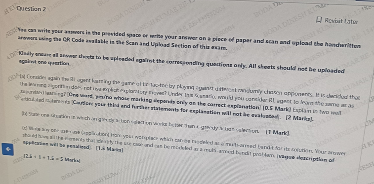 Question 2 Revisit Later You can write your