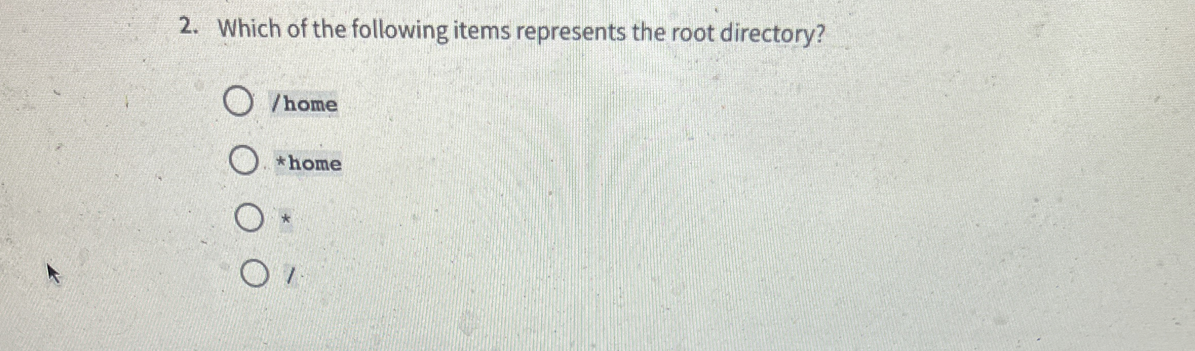 Which of the following items represents the root