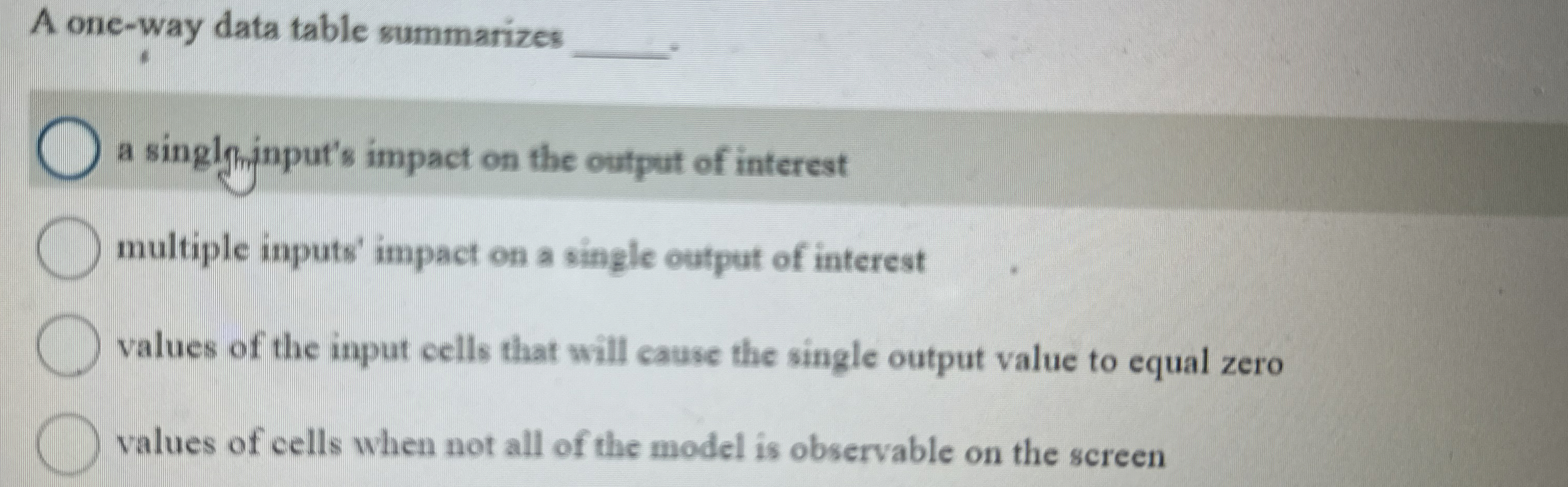 A one - way data table summarizes q , a