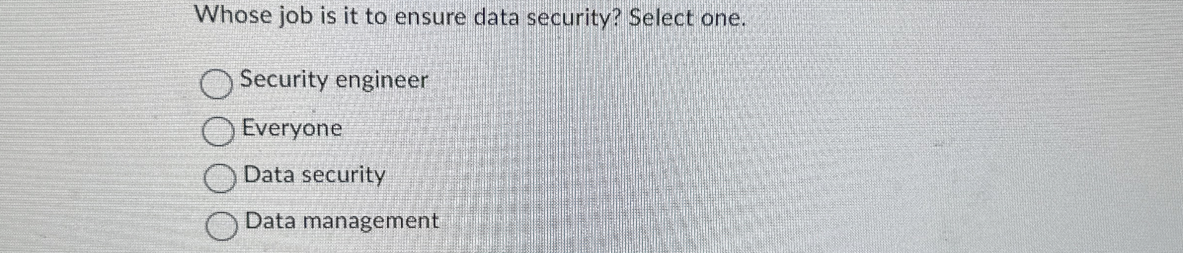 Whose job is it to ensure data security? Select