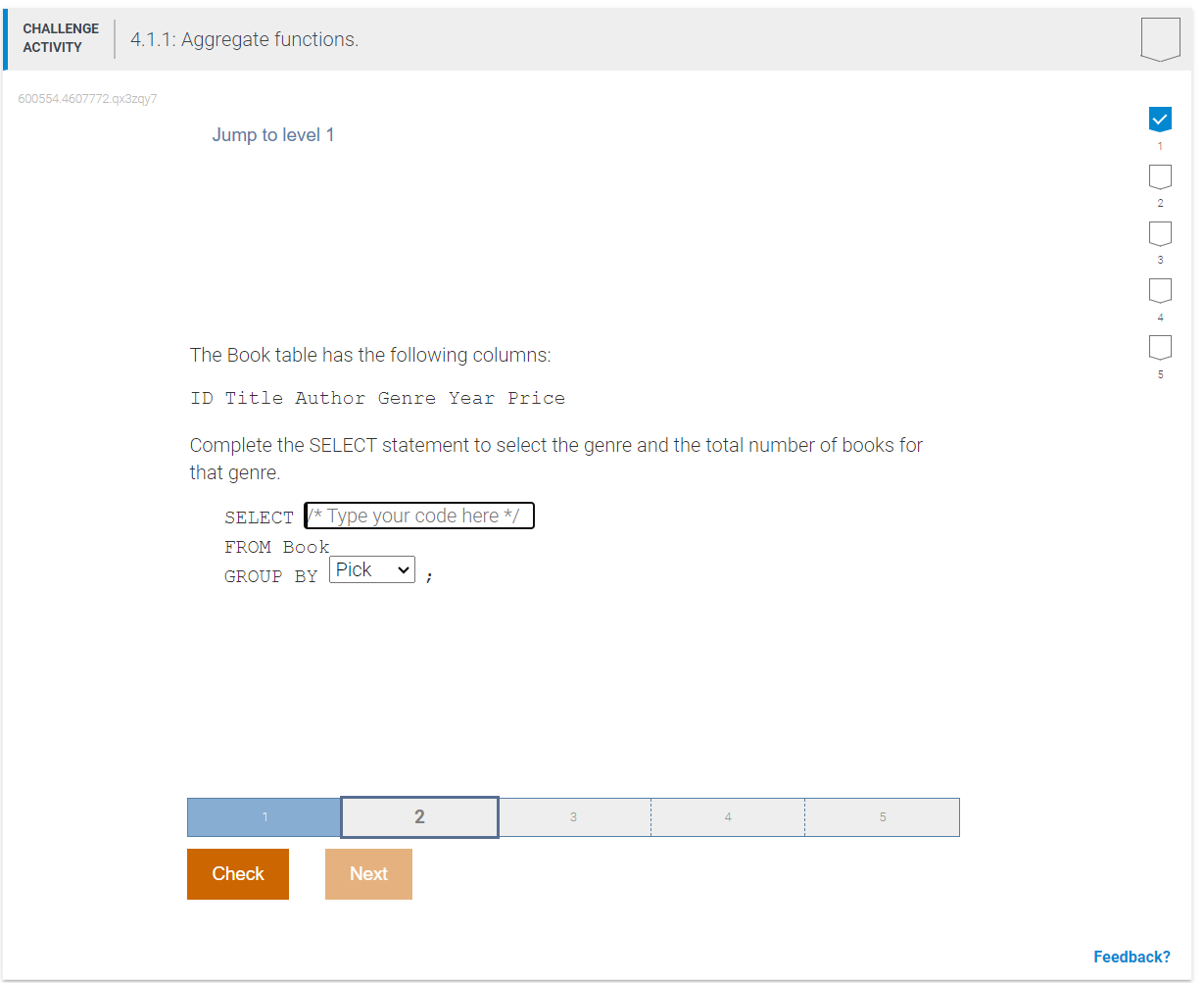 4 . 1 . 1 : Aggregate functions. Jump to level 1