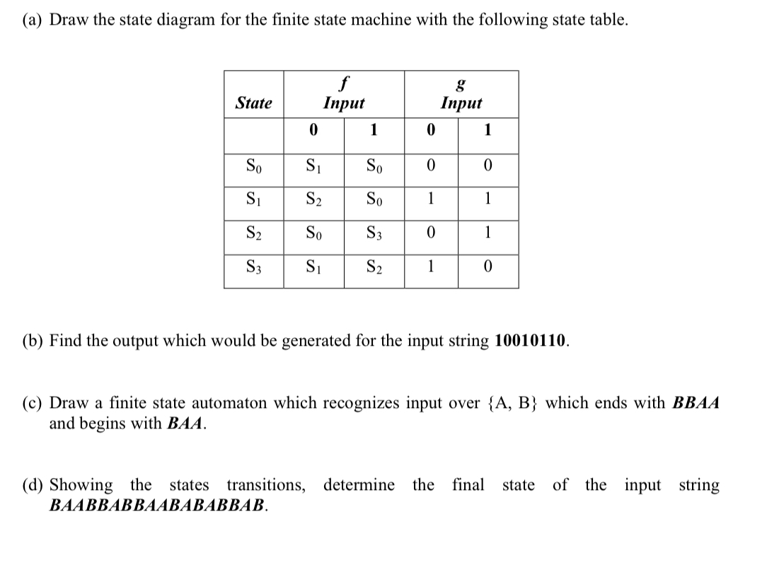 ( a ) Draw the state diagram for the finite state