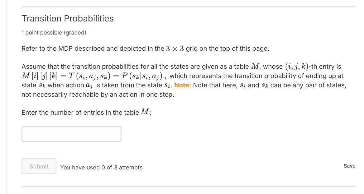 Transition Probabilities 1 point possible (