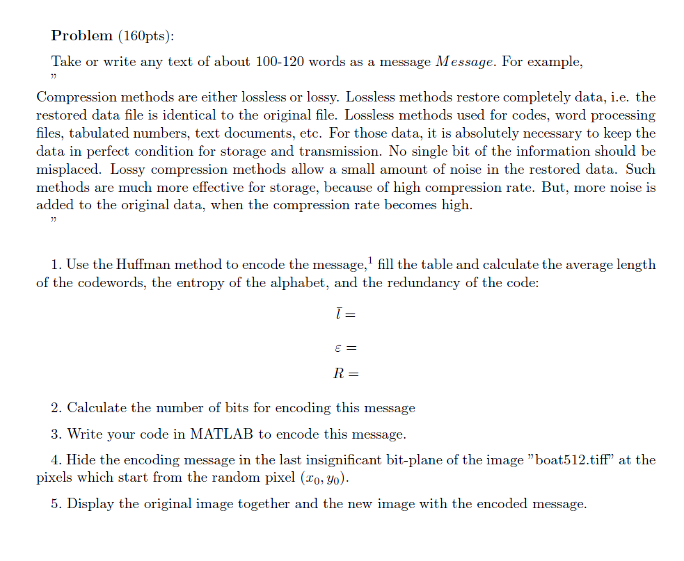 Problem ( 1 6 0 pts ) : Take or write any text of