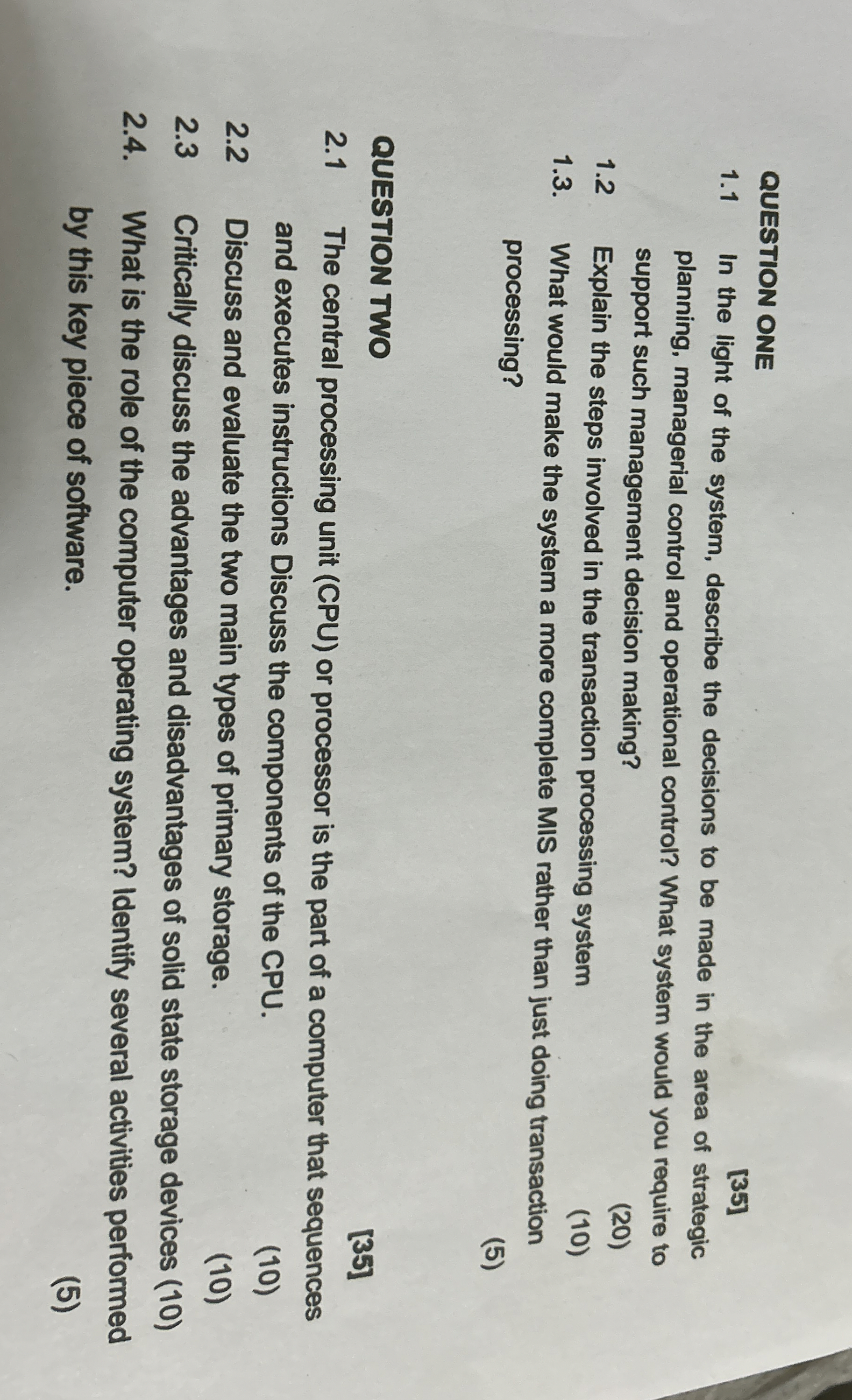 QUESTION ONE 1 . 1 In the light of the system,