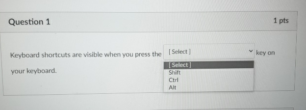 Question 1 1 p t s Keyboard shortcuts are visible
