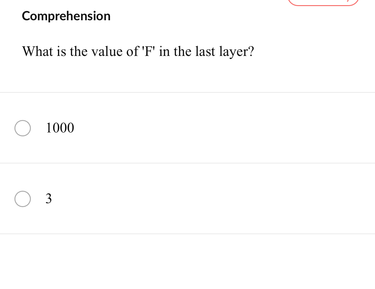 Comprehension What is the value of ' F ' in the