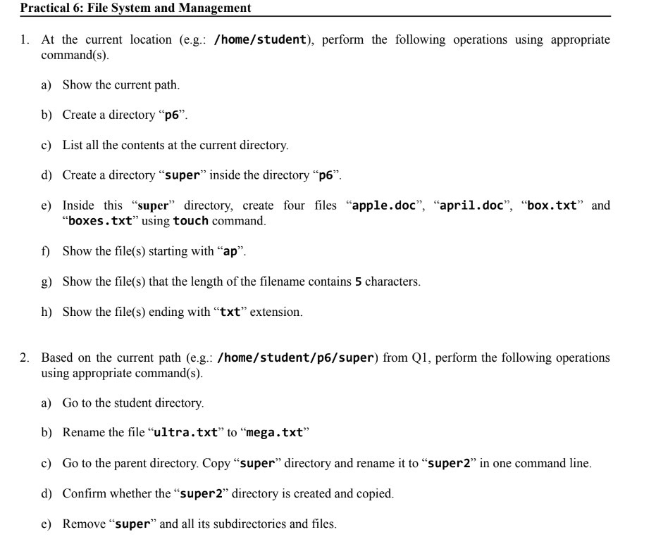 Practical 6 : File System and Management At the