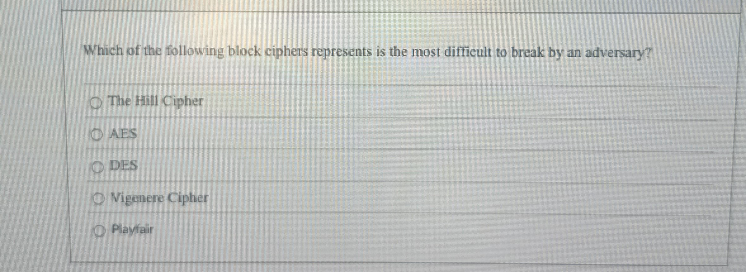 Which of the following block ciphers represents