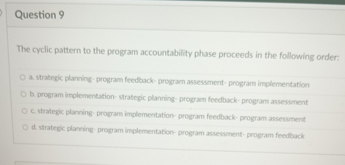 Question 9 The cyclic pattern to the program