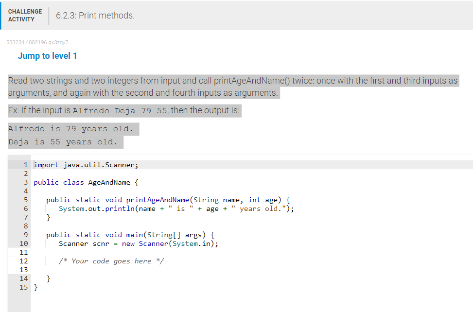 Read two strings and two integers from input and