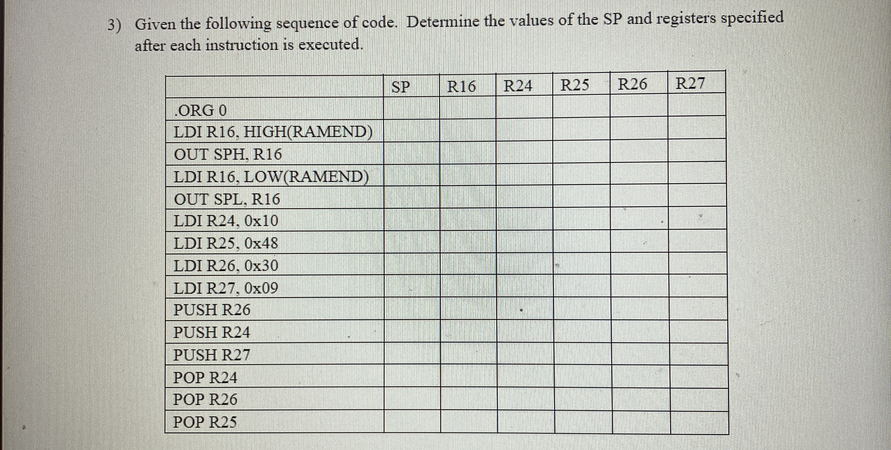 For the ATmega 3 2 . Given the following sequence