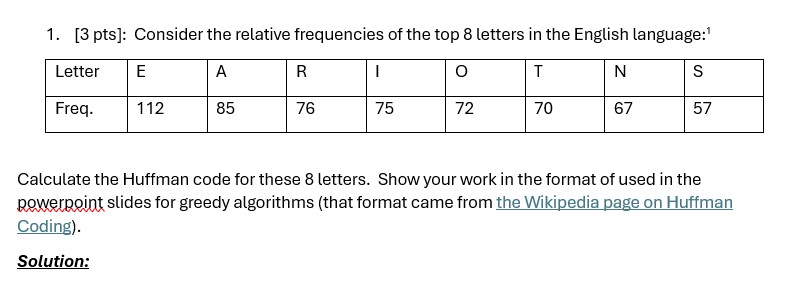 Calculate the Huffman code for these 8 letters.