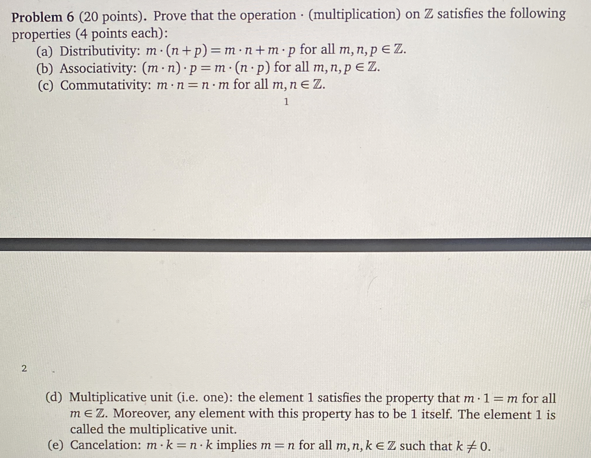 Problem 6 ( 2 0 points ) . Prove that the