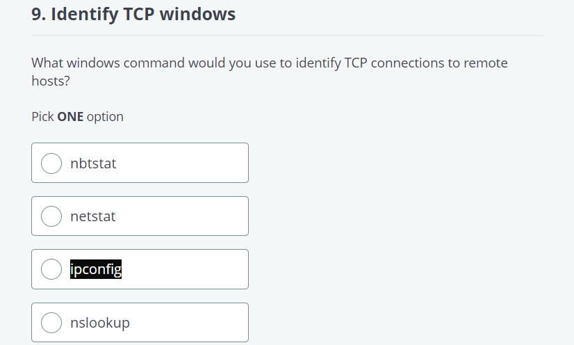 Identify TCP windows What windows command would