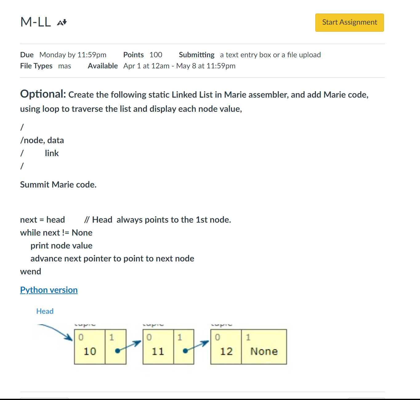 Due Monday by 1 1 : 5 9 pm Points 1 0 0