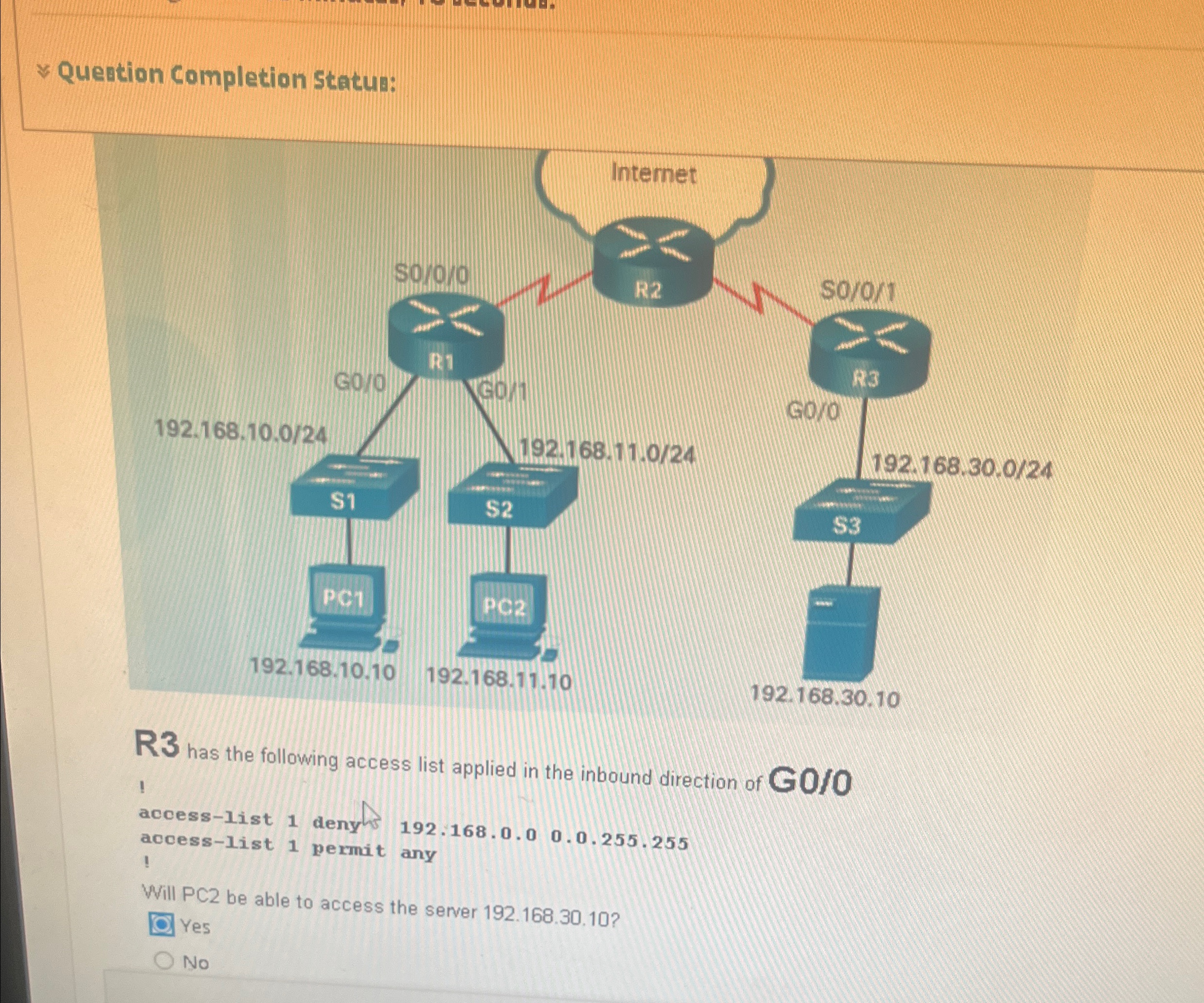Queation Completion Statu: R 3 has the following